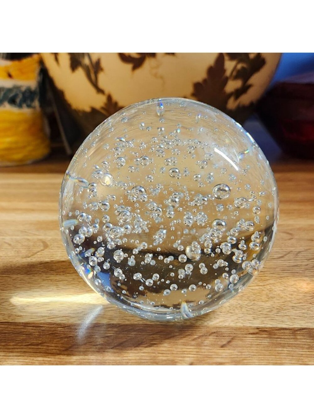 Art Glass Paperweight Controlled Bubbles 3.5" Polished Clear Glass